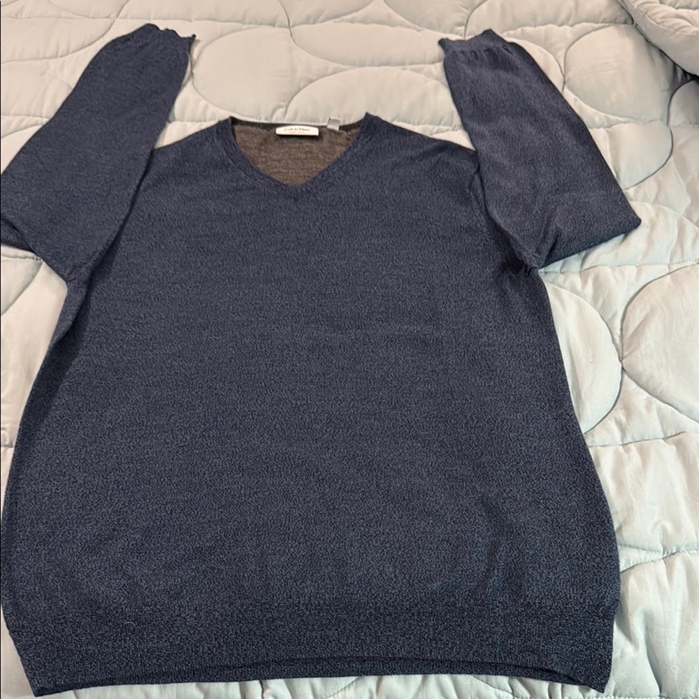 Calvin Klein Gray and Blue Italian Merino Sweater